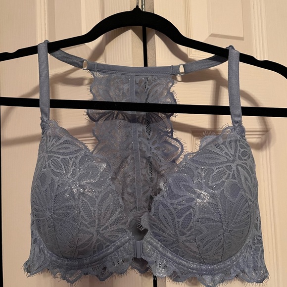 Lace, shimmery blue racer back bra - Picture 1 of 3